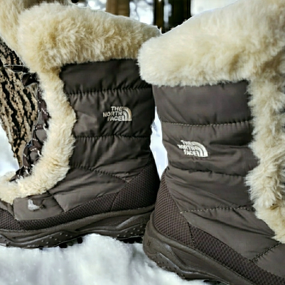 North Face Weatherproof Quilted Faux Fur High-top Outdoor Boots Flawed NWOT Sz 5